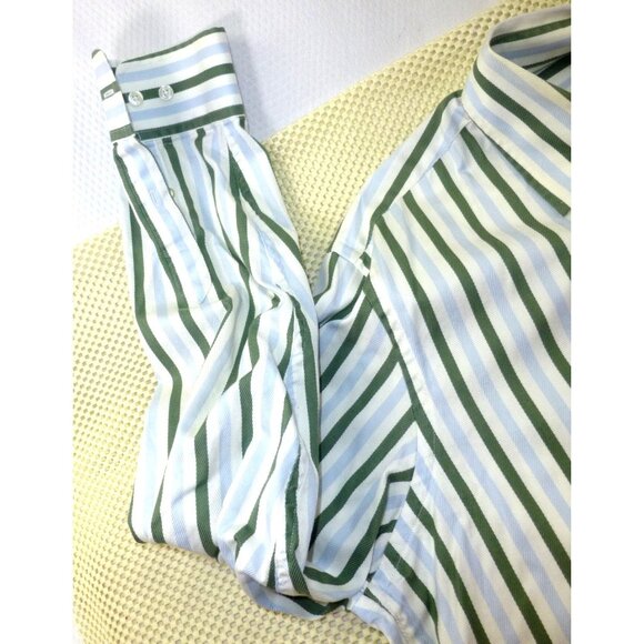 GAP Classic Fit Green & Blue Striped Button-Up Shirt 16-16.5 Long Sleeve Casual - Picture 7 of 11